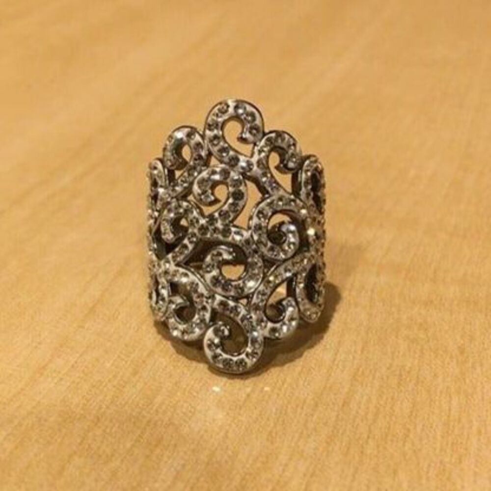 Steel by Design QVC Stainless Steel Pave Crystal Scroll Filigree Ring Size 10